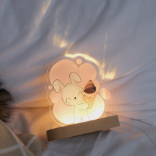 Нічник дитячий з акрилу 3D LED Зайчик з морозивом 14/13см сенсорна кнопка увімкнення дерев'яна основа живлення від розетки та павербанку Нічник дитячий з акрилу 3D LED Зайчик з морозивом 14/13см сенсорна кнопка увімкнення дерев'яна основа живлення від розетки та павербанку