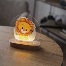 Нічник дитячий з акрилу 3D LED Лев 14/13см сенсорна кнопка увімкнення дерев'яна основа живлення від розетки та павербанку Нічник дитячий з акрилу 3D LED Лев 14/13см сенсорна кнопка увімкнення дерев'яна основа живлення від розетки та павербанку