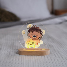 Нічник дитячий акумуляторний з акрилу 3D LED Їжачок із зіркою 14/13см сенсорна кнопка увімкнення деревяна основа до 60 годин бездротової роботи Нічник дитячий акумуляторний з акрилу 3D LED Їжачок із зіркою 14/13см сенсорна кнопка увімкнення деревяна основа до 60 годин бездротової роботи