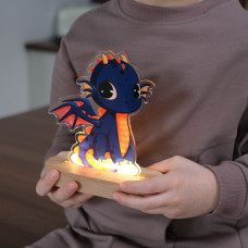 Нічник дитячий акумуляторний з акрилу 3D LED Синій дракончик 14/13см сенсорна кнопка увімкнення дерев'яна основа до 60 годин бездротової роботи Нічник дитячий акумуляторний з акрилу 3D LED Синій дракончик 14/13см сенсорна кнопка увімкнення дерев'яна основа до 60 годин бездротової роботи