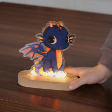 Нічник дитячий з акрилу 3D LED Синій дракончик 14/13см сенсорна кнопка увімкнення дерев'яна основа живлення від розетки та павербанку Нічник дитячий з акрилу 3D LED Синій дракончик 14/13см сенсорна кнопка увімкнення дерев'яна основа живлення від розетки та павербанку