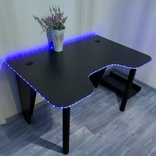 Стіл комп'ютерний з LED RGB підсвічуванням геймерський ігровий DROM Lite Black + підставка під ПК