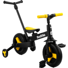 Дитячий велосипед трансформер Best Trike 58195 біло чорно жовтий беговел двоколісний триколісний велосипед каталка з батьківською ручкою